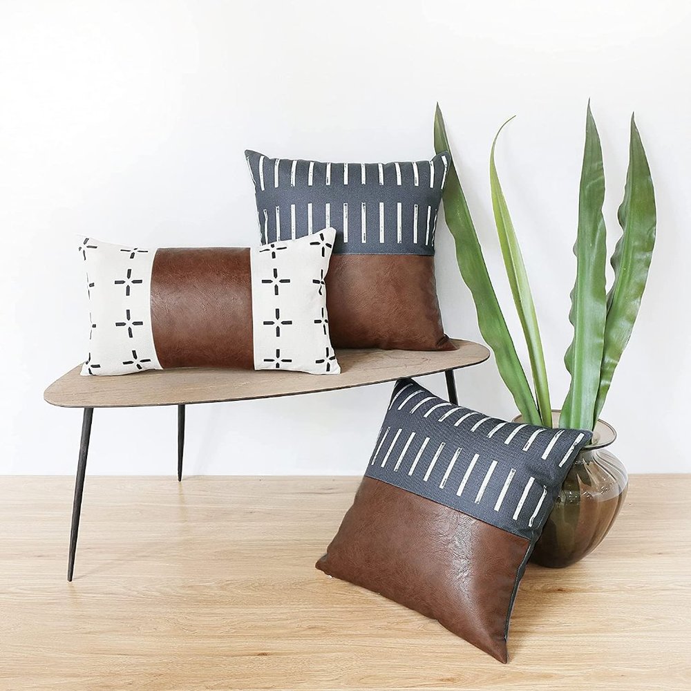 Set of 3 faux leather pillow covers